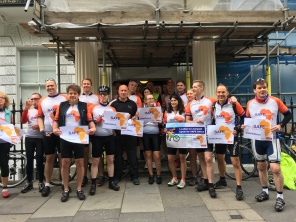 SAFE Africa cyclists (including me) depart from AAGBI Headquarters bound for Liverpool